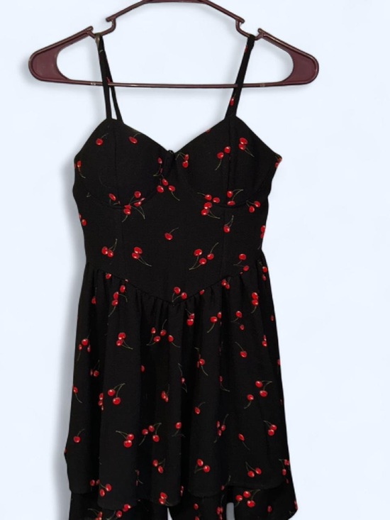 Inspired Hearts Dresses & Skirts - Inspired Hearts Black Cherry Print Spaghetti Strap Dress